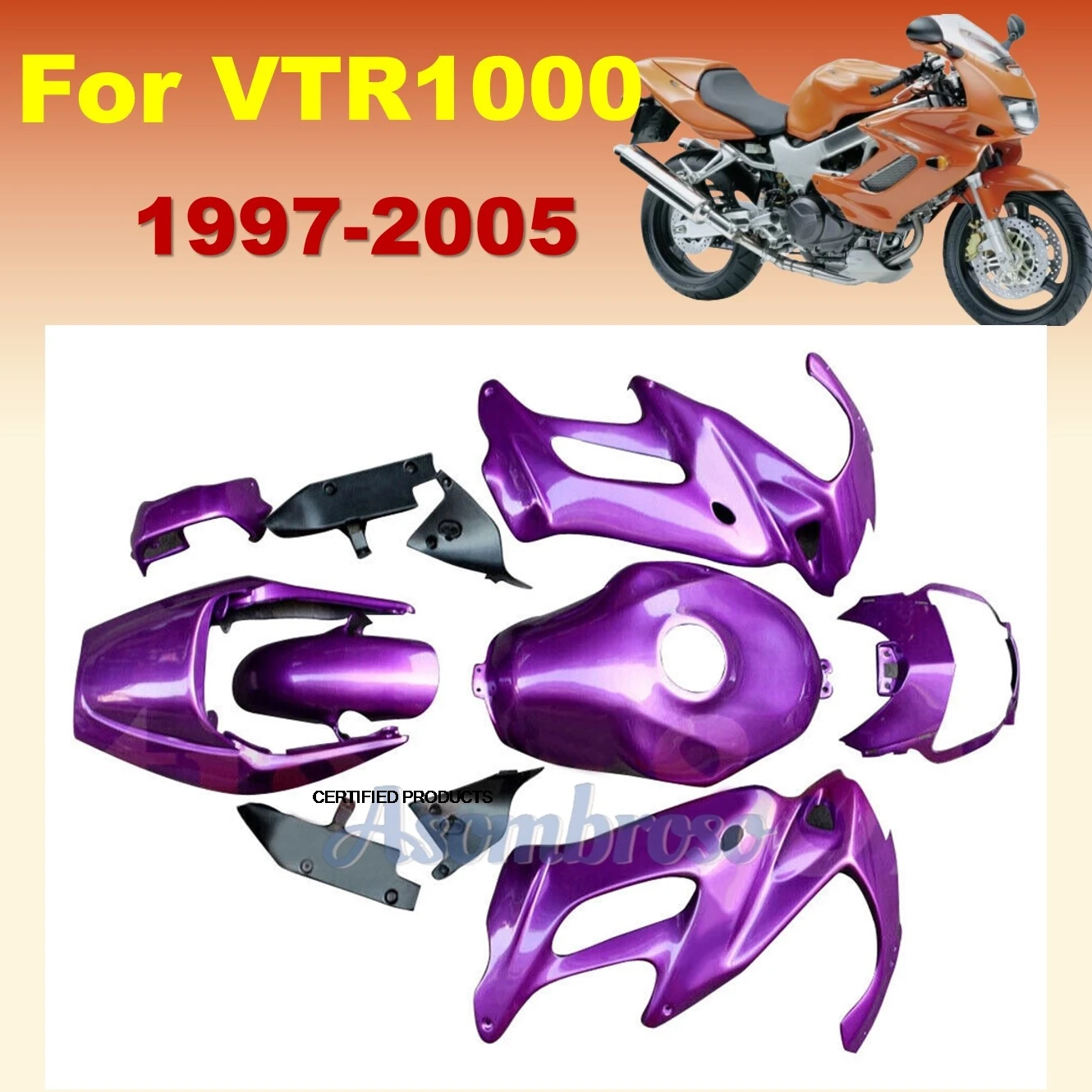 

Новый комплект обтекателя, подходящий для VTR1000F 1997 1998 1999 2000 2001 2002 2003 2004 2005, пластиковый корпус мотоцикла, фиолетовый комплект кузова