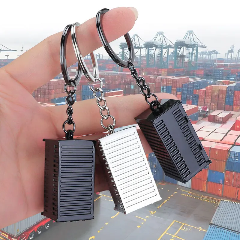 Cargo Container Keychain Mini Conex Box Keyring Shipping Model Metal Freight Case Logistics Promotional Gifts Trucker Ornament