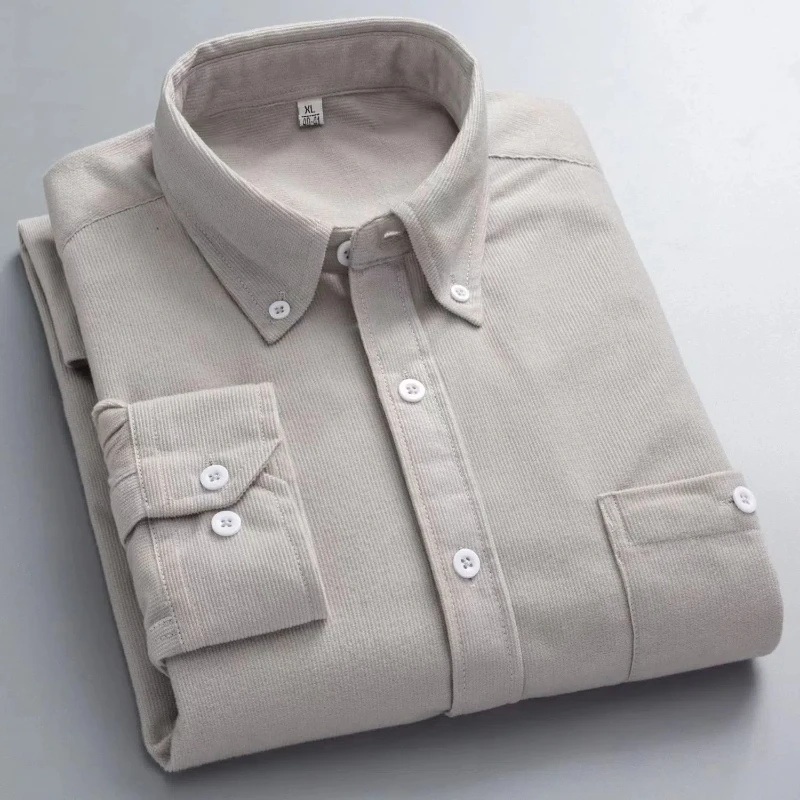 

Spring and Autumn Long-sleeved Pocket Solid Color Grinding Corduroy Shirt Men's Retro Fashionable Versatile Shirt