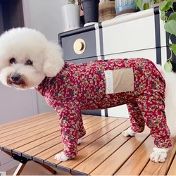 Retro Small Floral Print Pet Dog Clothes Puppy Rompers Pure Cotton Thin Wrap Belly Four Foots Jumpsuits for Small Medium Dogs