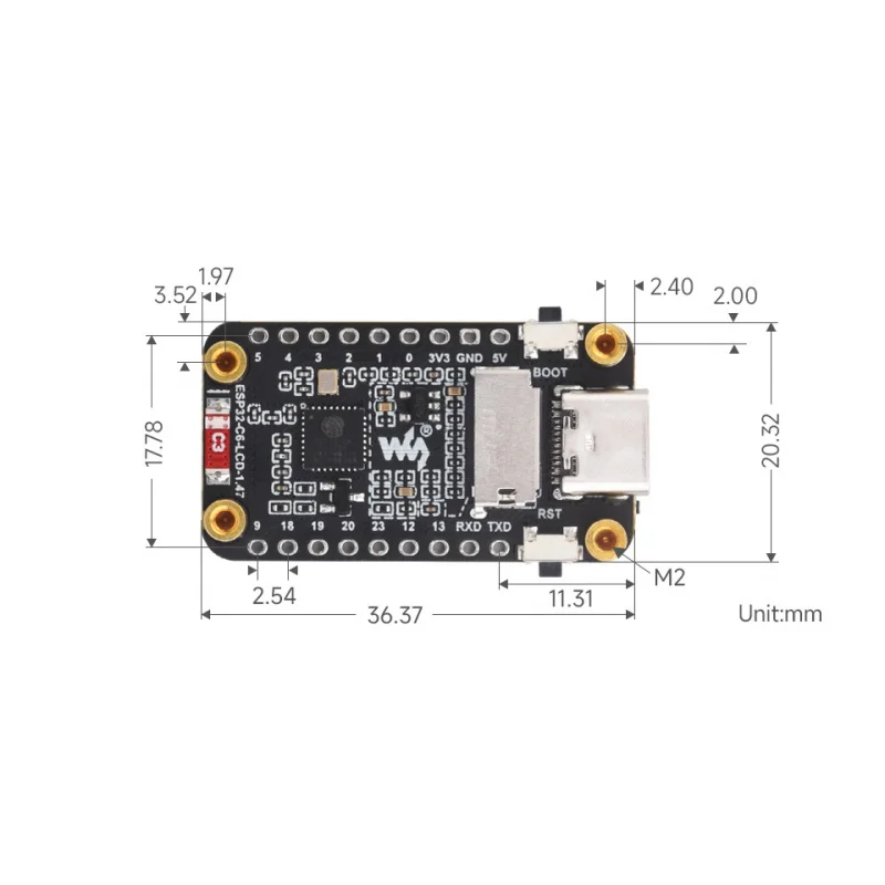 SKU-30381 Waveshare ESP32-C6 1.47inch Display Development Board, 172×320, 262K Color, 160MHz Running Frequency Single-core Proce