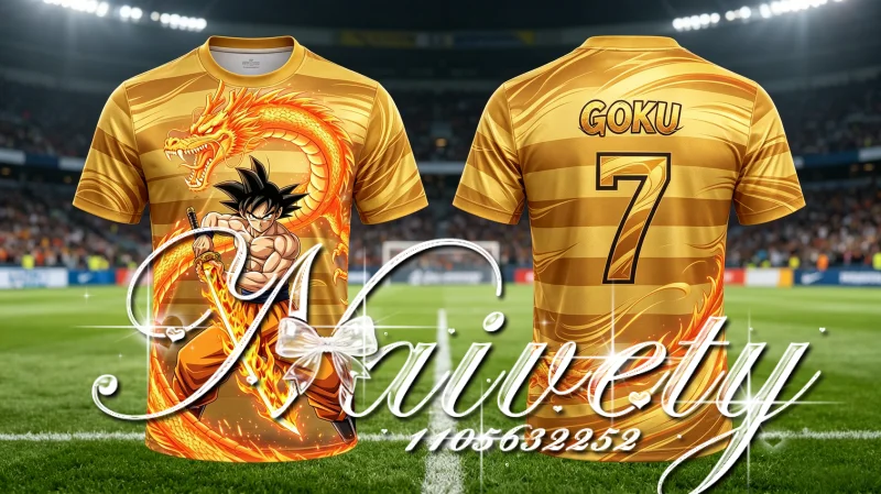 Retro Dragon Ball Son Goku 3DPrinted Football Jersey No.7 Unisex Quick Dry Anime Tee Sports Soccer Training Short Sleeve T-Shirt