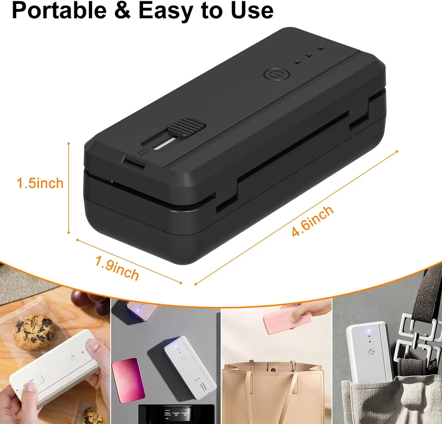 Portable 2-in-1 Mini Bag Sealer with Heat Seal & Cutter Magnetic Handheld Chip Bag Sealer for Snacks Candies Food Storage