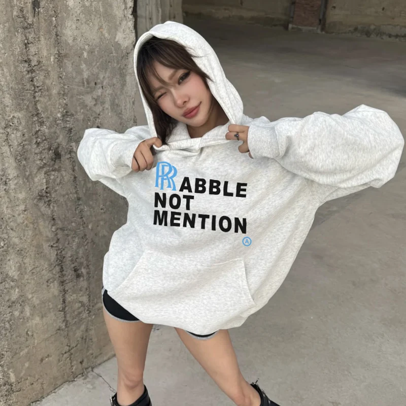 

Женские толстовки с капюшоном в стиле хип-хоп и буквенным принтом, зимняя бархатная теплая американская повседневная пуловерная толстовка большого размера, одежда y2k