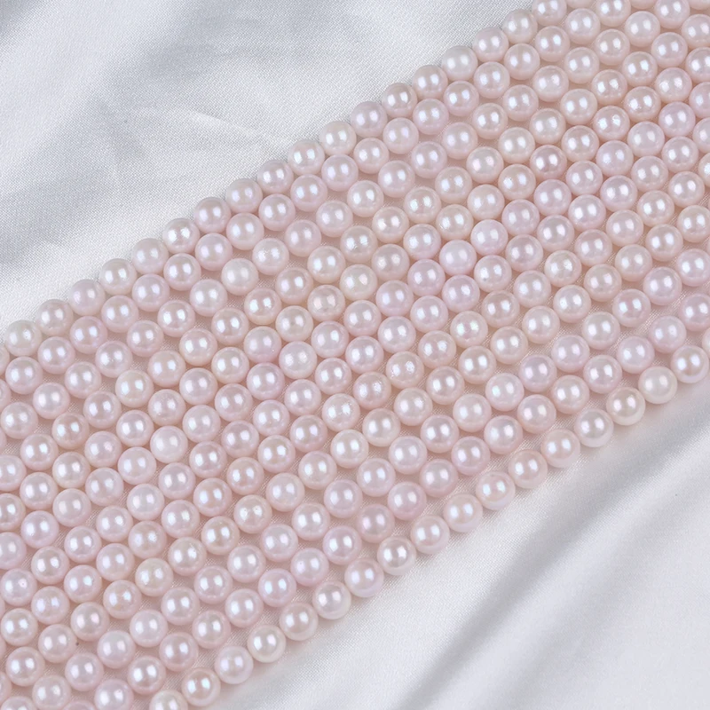 6-6.5mm AAA White Sakura pink Color Real Round Loose oysters Seawater Saltwater Japanese Akoya Pearl Strand