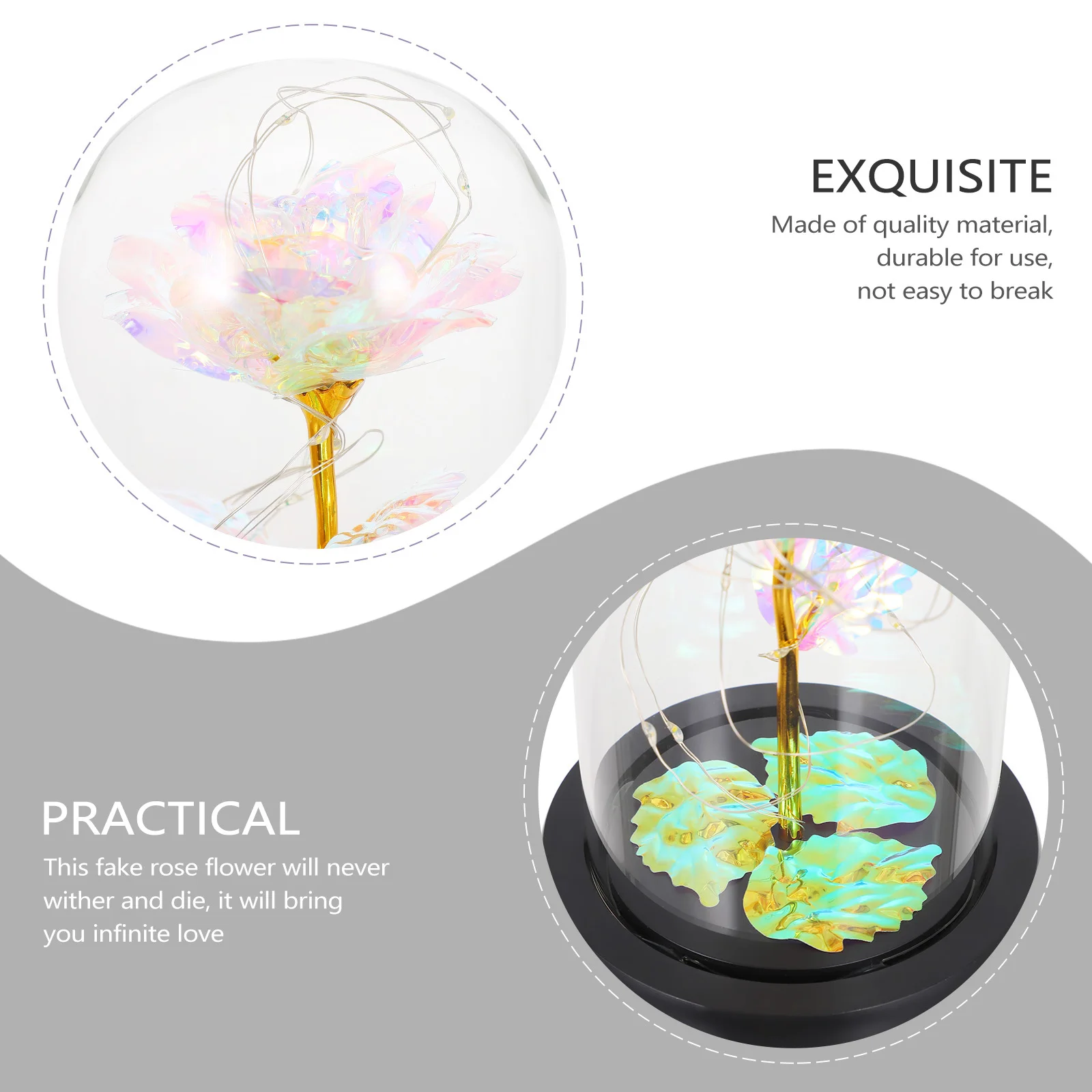 

Golden Foil Rose Lamp in Glass Dome LED Light Flower Decor for Valentine Gift Wedding Party Decoration Rose Light