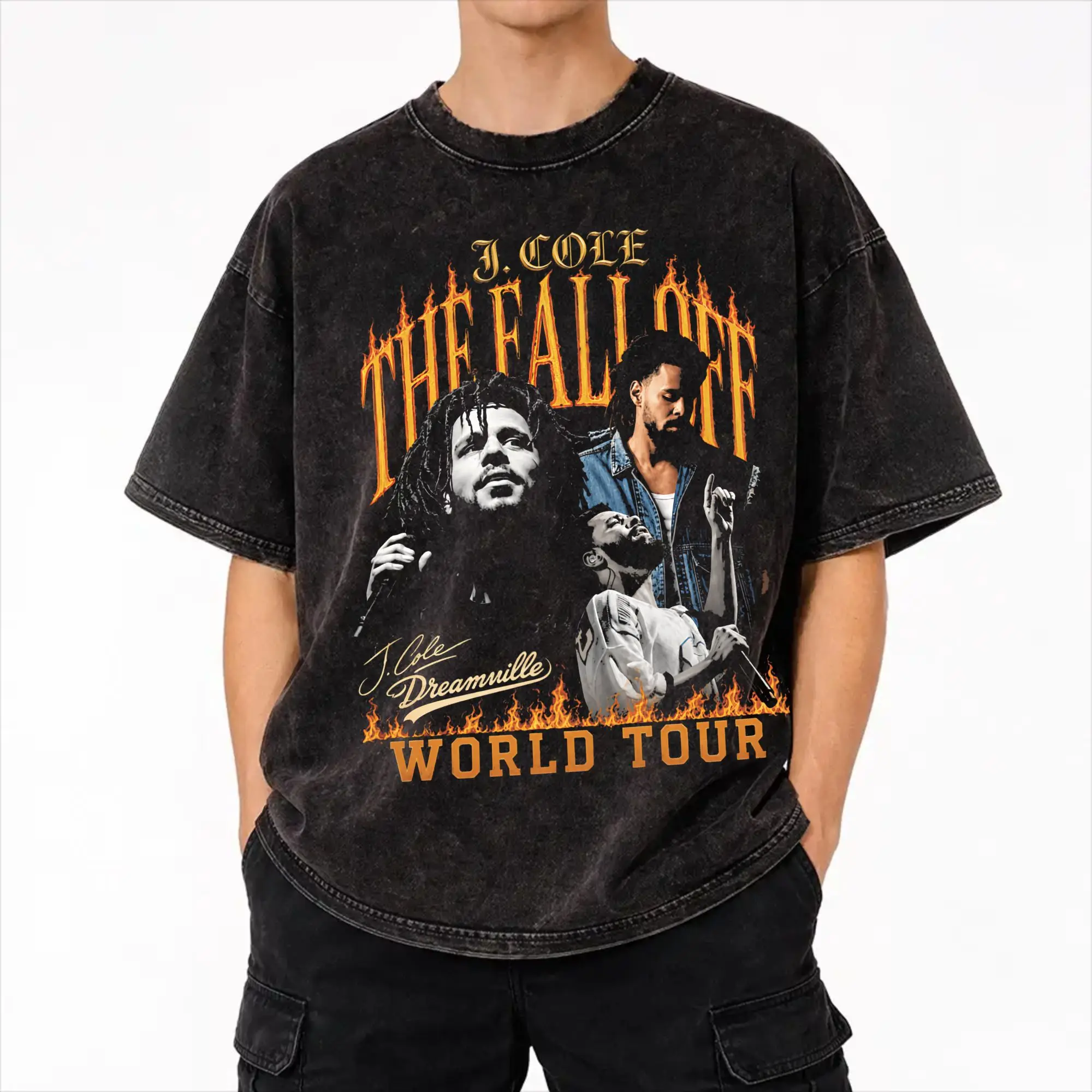 Graphic Printed J Cole The Fall Off 2026 Tour Washed Shirt Merch Harajuku T-Shirts  for Men Women Tee