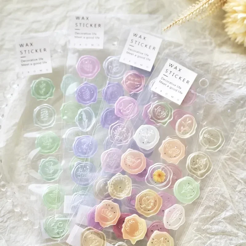 18pcs Transparent Wax Seal Stickers Kawaii Envelope Sealing Label Tags Wedding Party Invitation Cards Decorations Gift Packaging