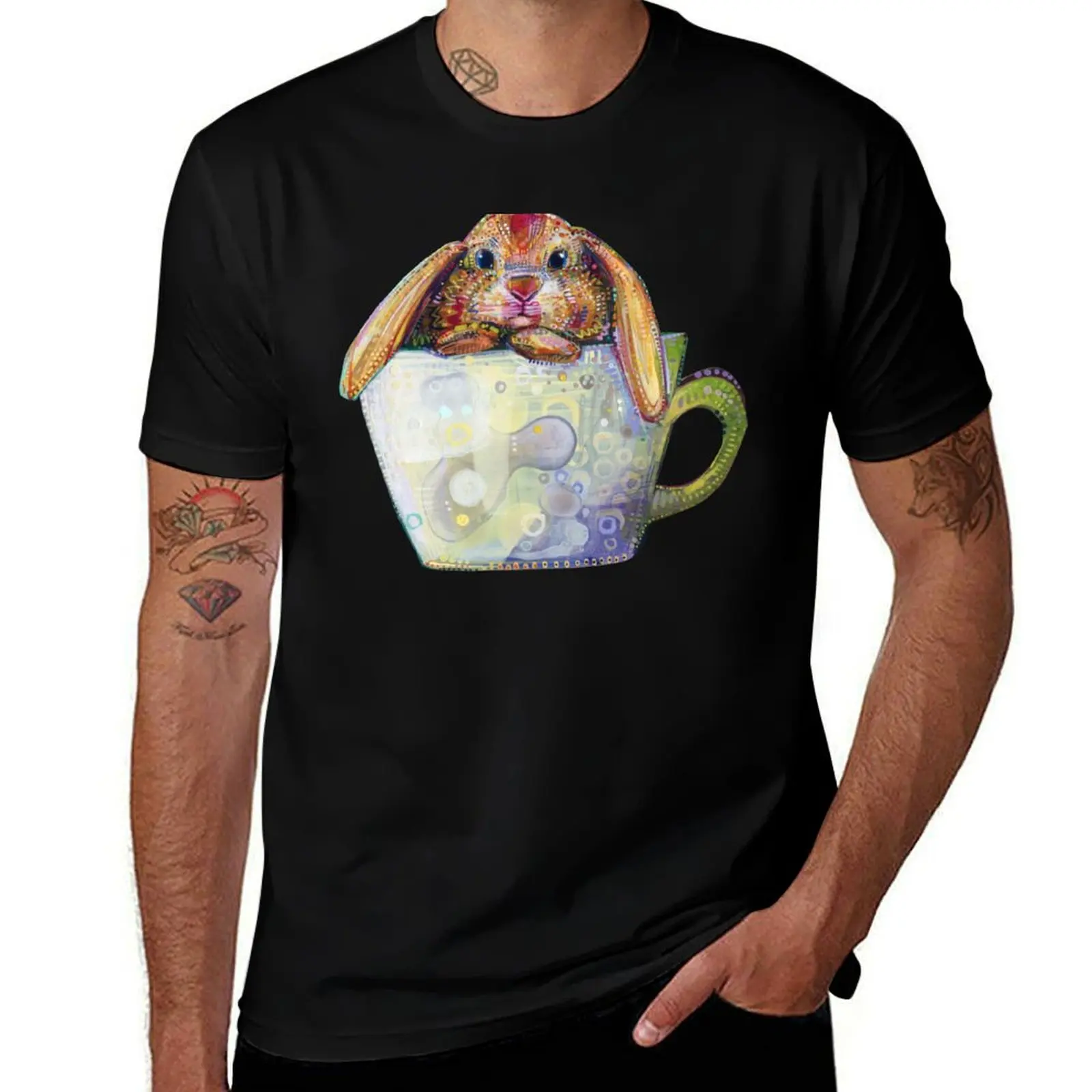 Bunny in a Teacup Painting - 2010 T-Shirt Work Basic Short Sleeve Top
