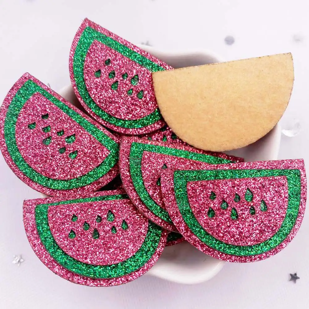 10pcs Felt Fabric Colorful Glitter Bepowder  Kawaii Watermelon Patch Applique Sewing DIY Hair Bow Craft Handmade Supplie