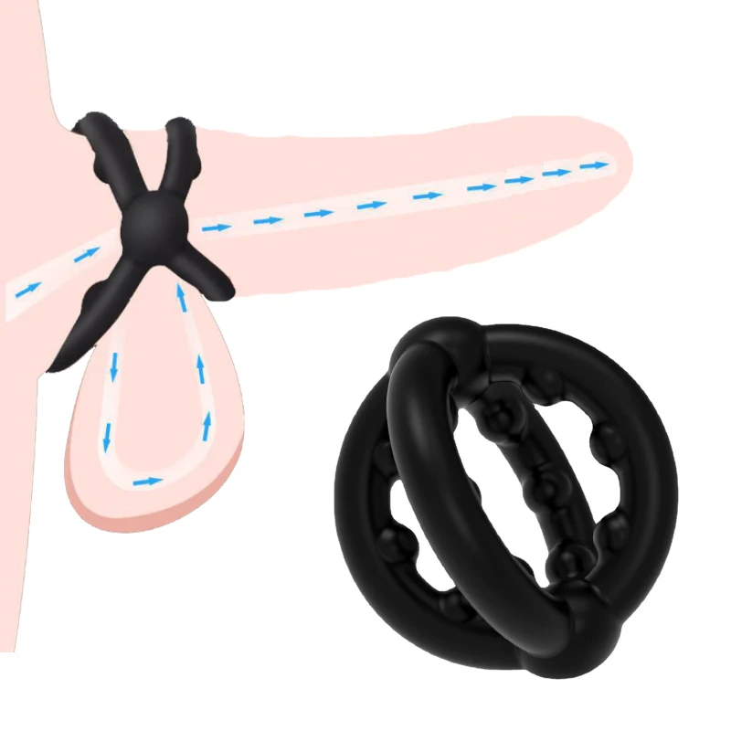 

Silicone Dual Ring Penis Ring with Beads for Men Scrotum Bondage Lock Cock Ring Delay Dick Chastity Cage Cockring Ball Stretcher