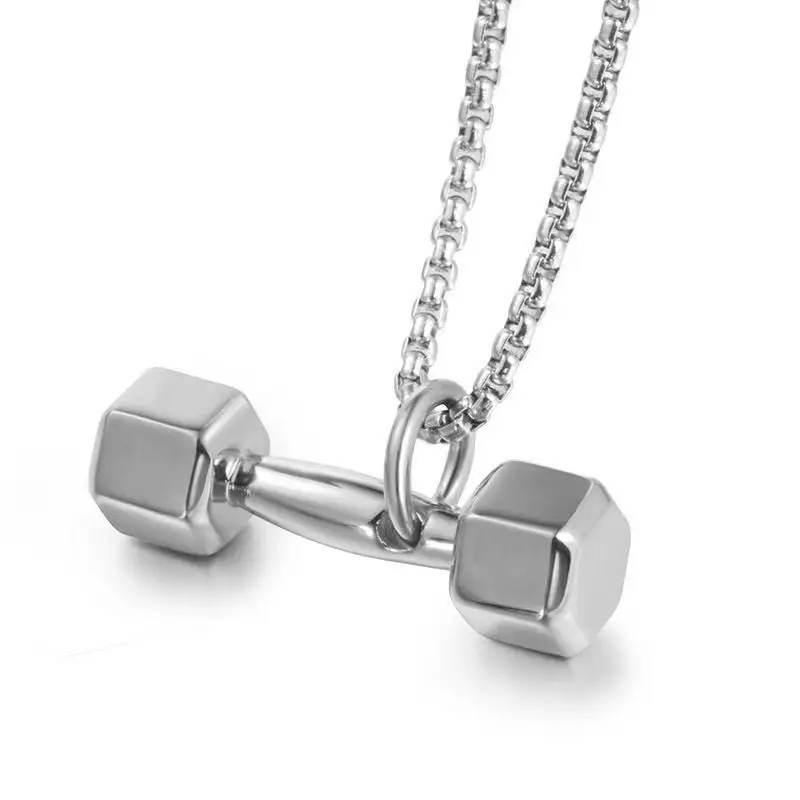 High Quality Stainless Steel Barbell Dumbbell Pendant Gym Equipment Necklace Men Gym Fitness Charms Sports Jewelry