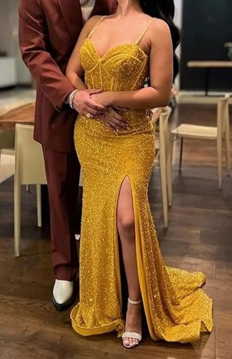 فستان نسائي للحفلات الراقصة مزين بالترتر طويل حورية البحر سباركلي مشد رسمي للحفلات المسائية بفتحة على شكل ذيل #4