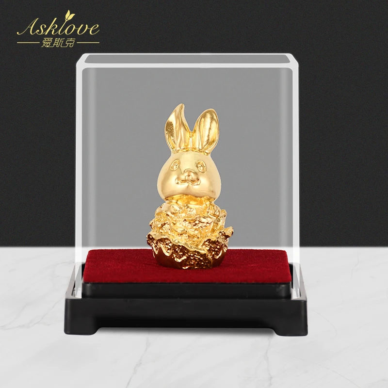 Lucky Wealth Rabbit Figurines 24k Gold Foil Crafts Desktop Ornament Rabbit Statue Home Decortions China Gift Birthday Gifts