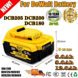 Original  20V 12.0Ah Lithium Replacement Battery For Dewalt 18V DCB200 DCB184 DCB200 DCB182 DCB180 DCB181 DCB182 DCB201 DCB206