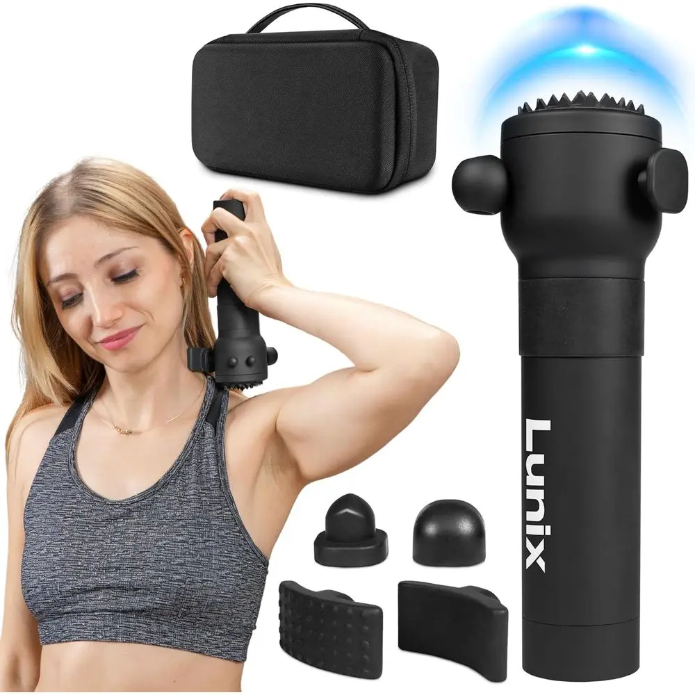 

Премиальный массажный пистолет для глубокого массажа спины и ног, с зарядкой через USB-C, 7 насадок, 4 уровня интенсивности, портативный вибрационный массажер