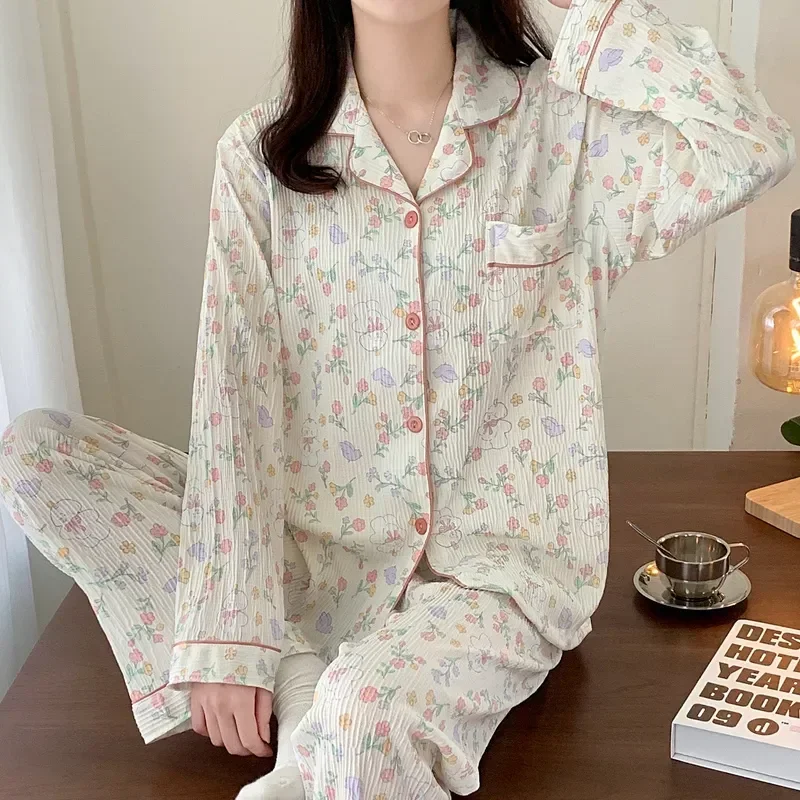 Bedroom Pajamas Pyjamas Plus Women Sleepwear Mujer Sleeve Female Home Pajama Lounge Long Dormir Clothes Trousers Size Cartoon