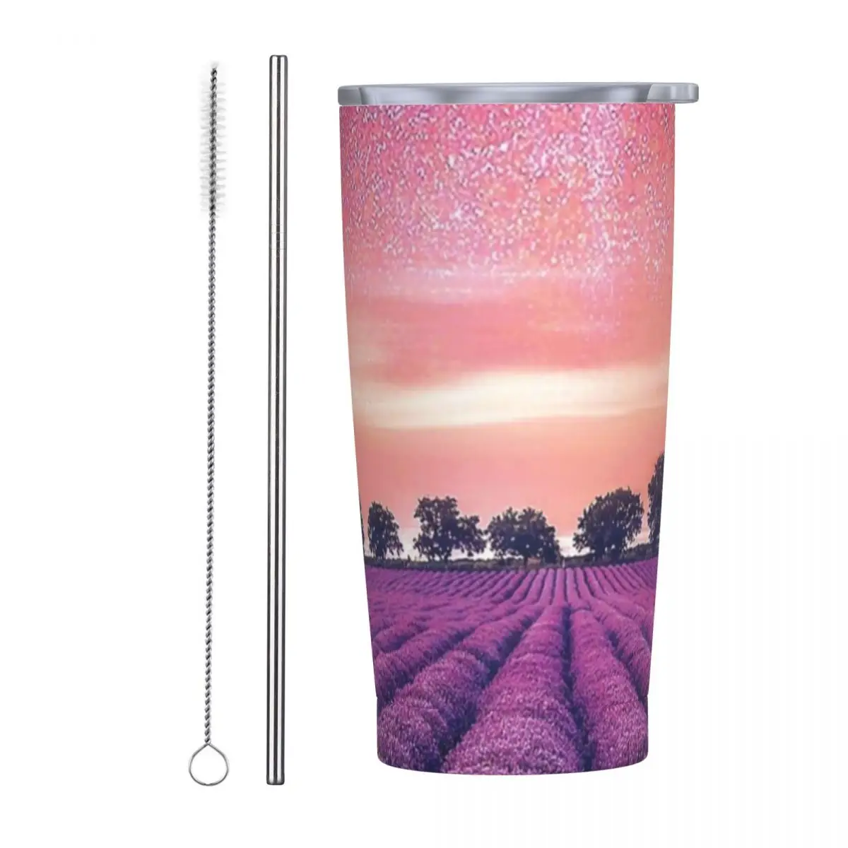 Stainless Steel Tumbler Lavender Fields Thermal Cups Starry Sky Print Insulated Cold and Hot Mugs Cup Travel Design Water Bottle