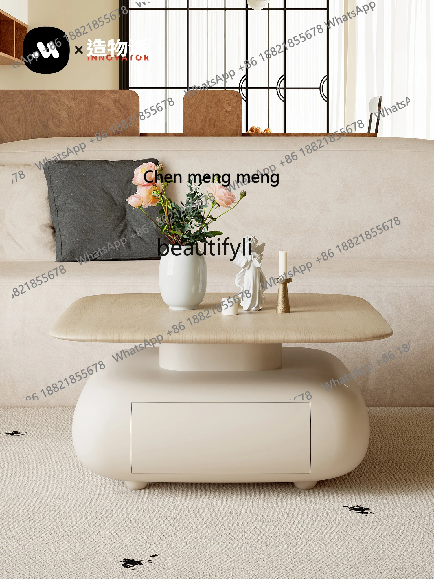 X   Nordic Log Style Square Coffee Table Sofa Small Living Room Home Modern Simple High Sense