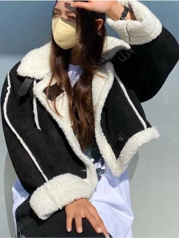 

Зимний новый двухбортный женский джак с высоким воротником и поясом из меховой кожи, весна-осень 202, обычная длина