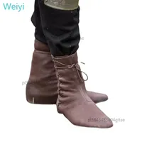 Medieval Carnival Men Knight Hunter Prince Lace Up Viking Pirate Leather Boots Women Stage Props Shoes Retro Cosplay Cost JM5419