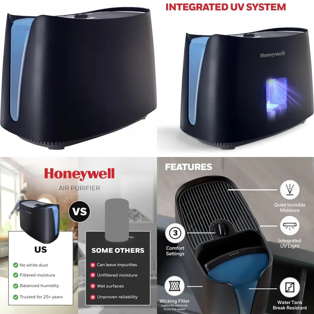 

Ультратихий увлажнитель воздуха объемом 1,1 галлона для средних помещений, технология UV-C, идеально подходит для младенцев и детей