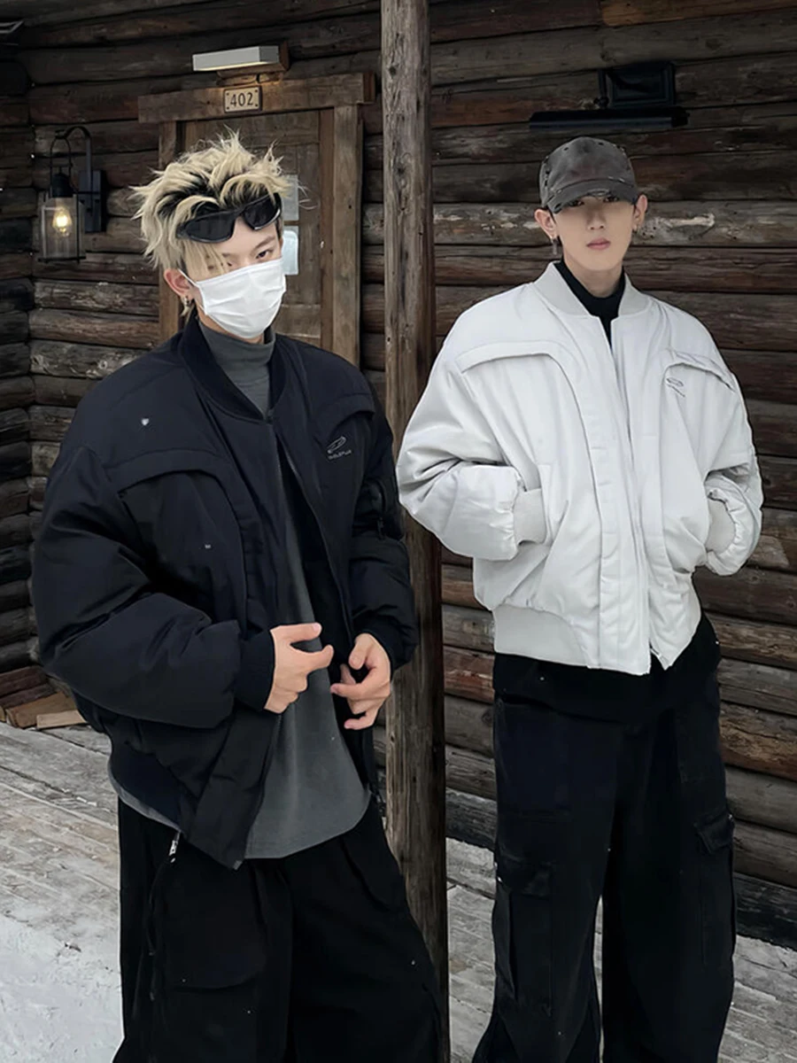 

Теплая хлопковая куртка-бомбер для мужчин, зимнее пальто в американском стиле, молодежный повседневный дизайн, полиэстер