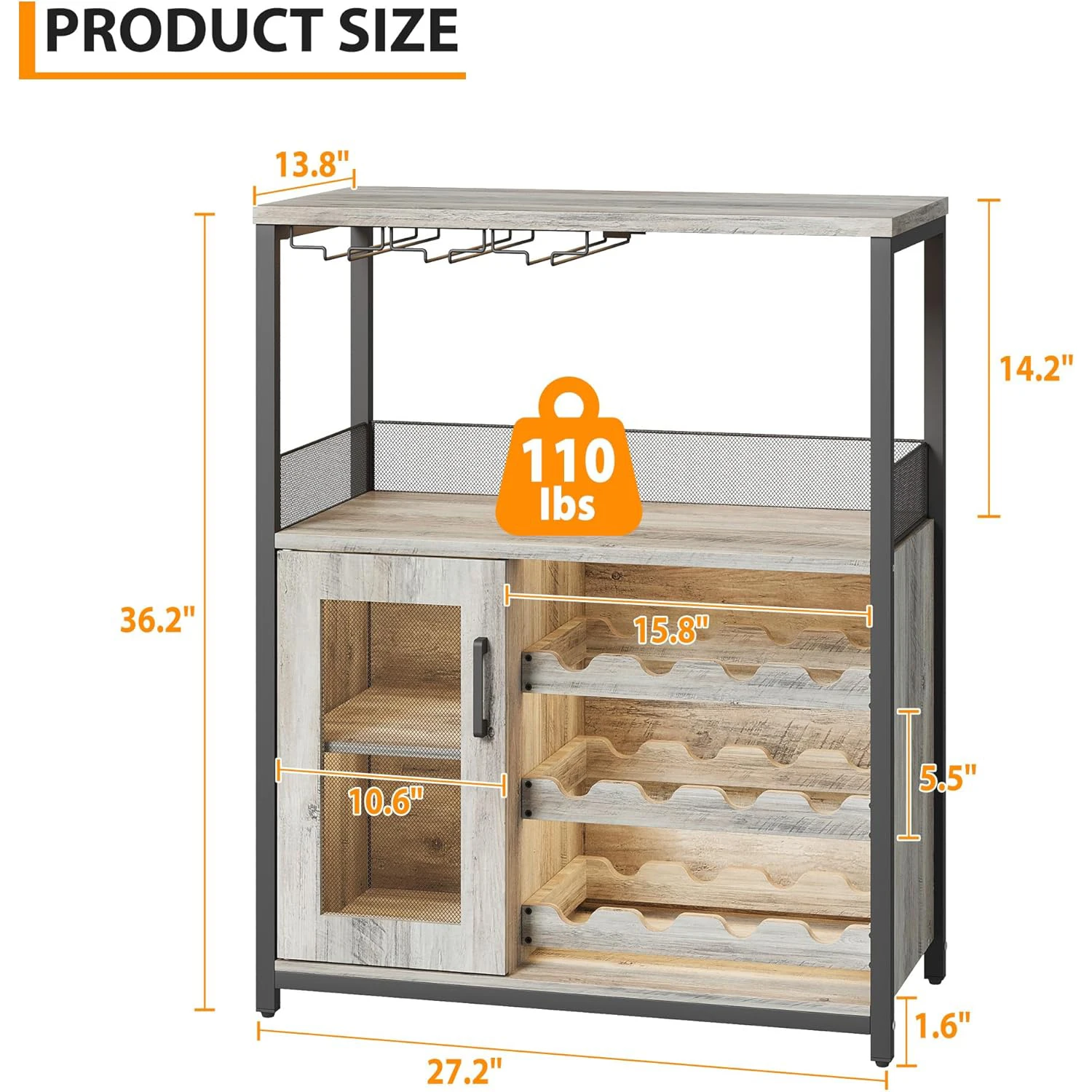 Шкаф для винного бара с местом для хранения вещей и съемной винной полкой, кофейный бар с держателем для стекла, 3-х уровневый кухонный шведский шкаф