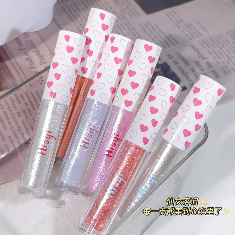 Flowernooze 6 Kolorów Brokatowy Płynny Cień do Powiek Wodoodporny Perłowy Błyszczący Cień do Powiek Diamentowy Rozświetlacz do Oczu Żelowy Rozświetlacz do Twarzy