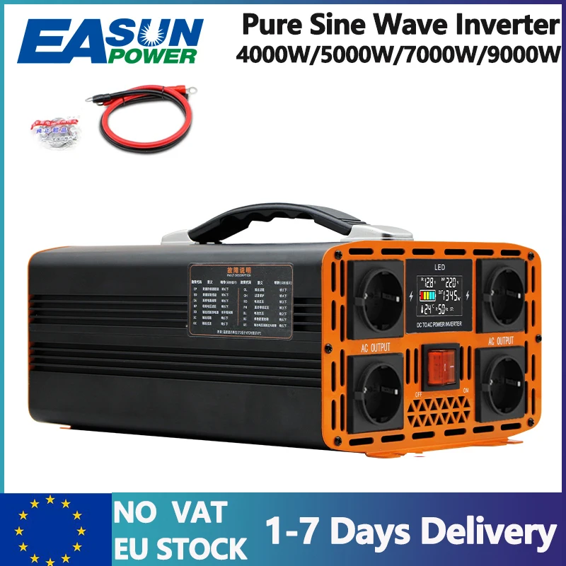 EASUN – onduleur à onde sinusoïdale Pure 4000W 5000W 7000W 9000W 50HZ DC 12V 24V à AC 220V, convertisseur d'énergie solaire pour camping-car et Camping