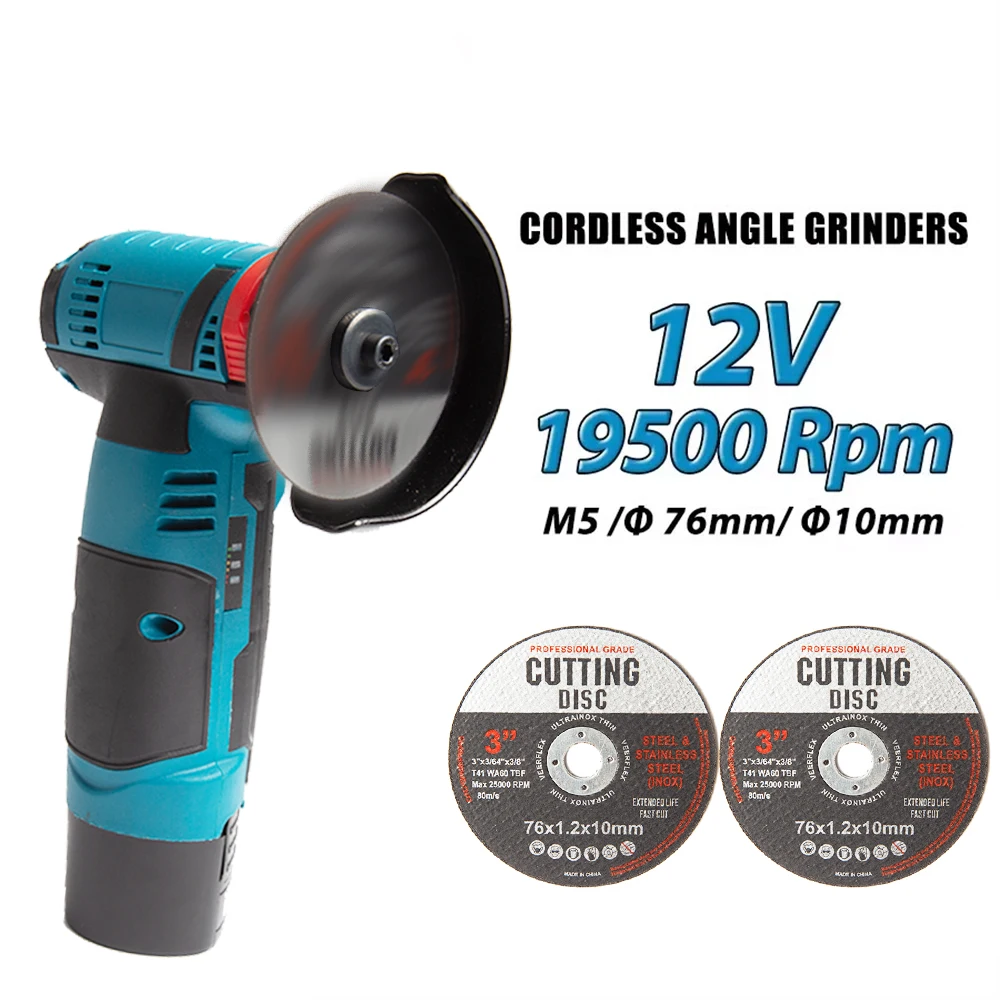 Cordless Electric Angle Grinder 9500rpm Handheld Polishing Grinding Machine Diamond Cutting Power Tools 12V Battery Rechargeable