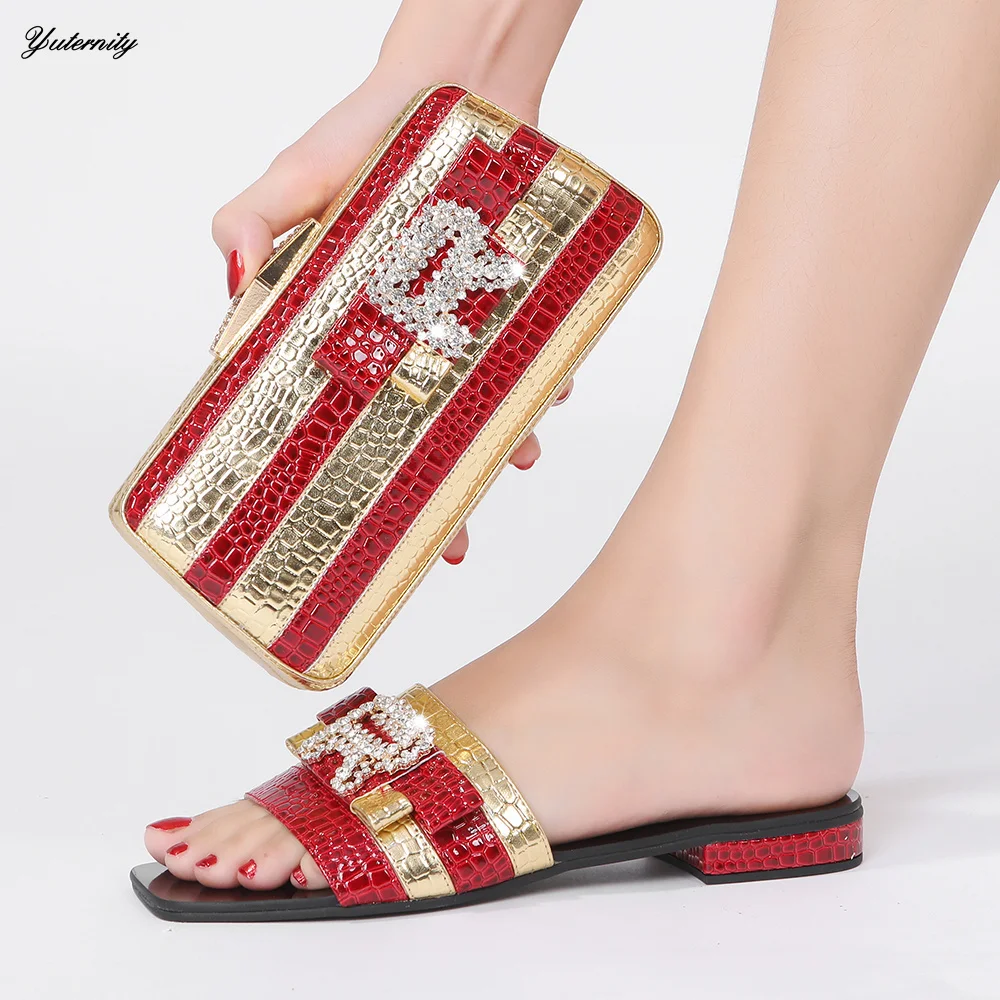 

Новые африканские женские тапочки и комплект сумок, итальянские элегантные туфли и сумки на низком каблуке, подходящий комплект для свадебной вечеринки