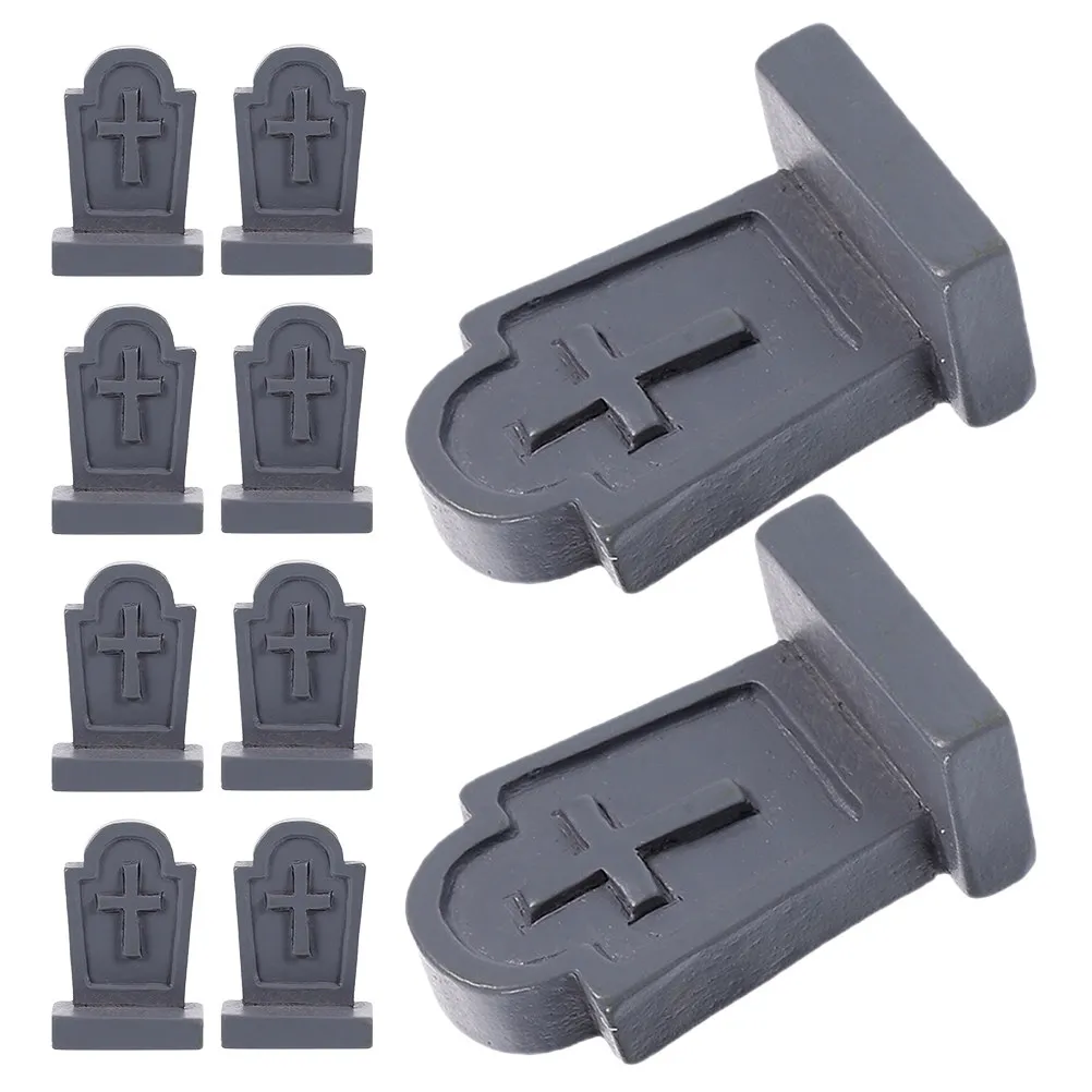 10Pcs Spooky Mini Resin Tombstone Coffin Decor Set for Halloween Graveyard Theme Micro Landscape Dollhouse Desk Cabinet