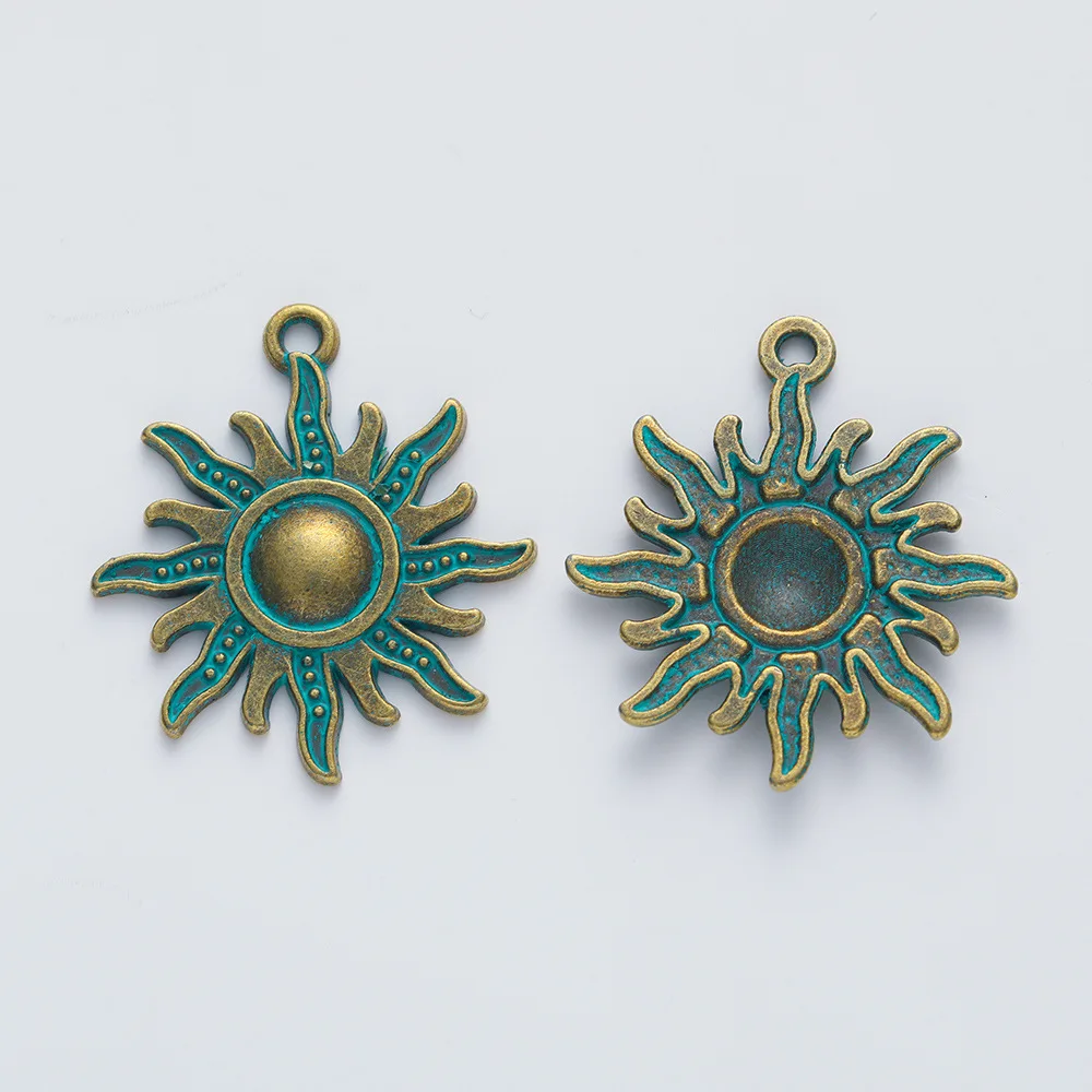 10pcs 7 Color Alloy Sun Sunburst Charms Tibetan Color 28x25mm Pendants Antique Jewelry Making DIY Handmade Craft