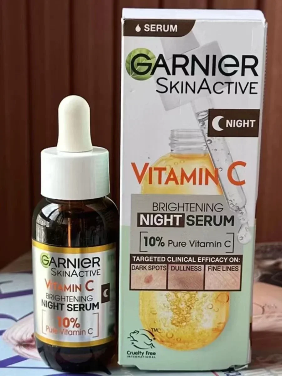 GARNIER 10% VC Brightening Night Essence 30ml Vitamin C Serum  Improve Dullness Yellowing Whiten Skin Tone Rare Skincare Beauty