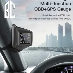 New Multi-function HUD Gadget OBD2+GPS On-board Computer A-pillar Trim Install RPM Turbo Oil Pressure Water Temp GPS Speedometer