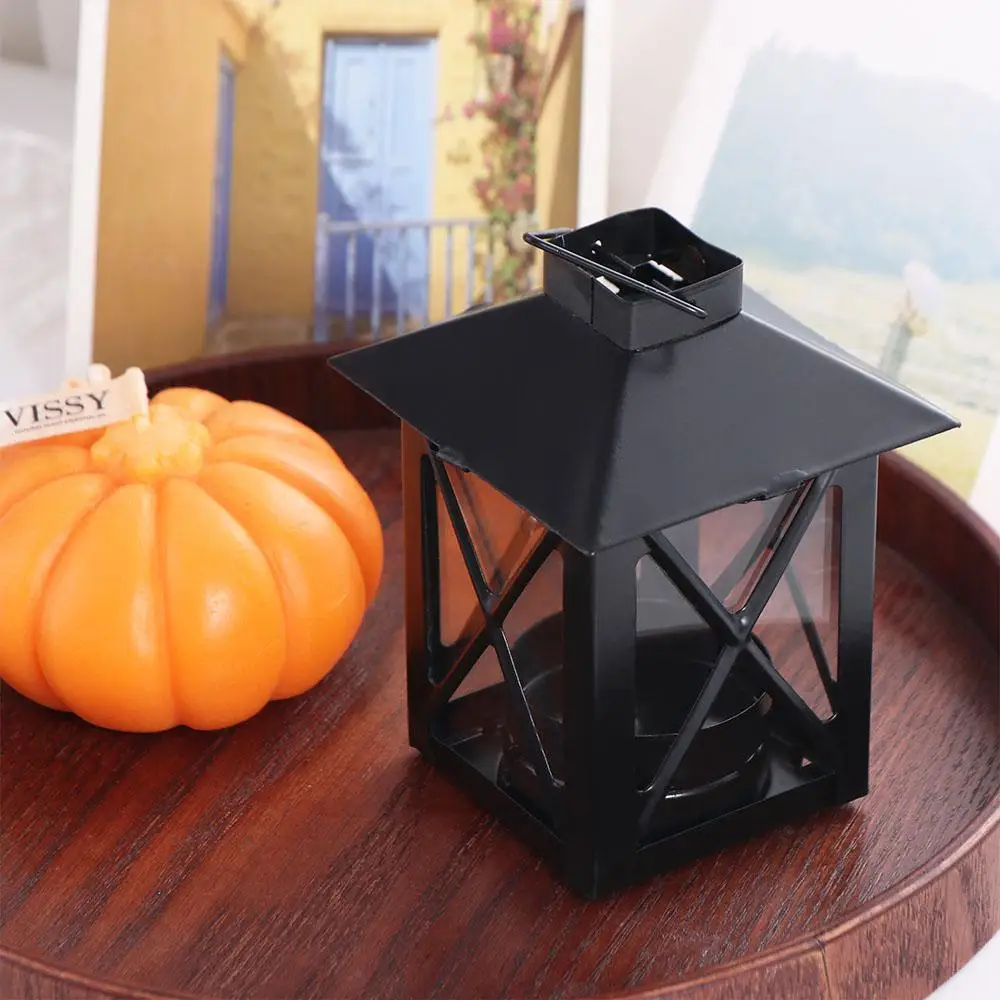 Creative Black European Candle Holder Handmade Stable Iron Wind Lamp Exquisite Outdoor Candle Lantern Home