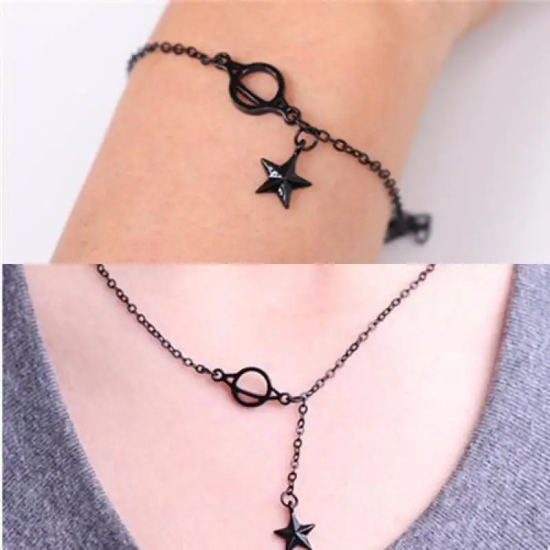 Korean Version Versatile, Luxurious, Fresh And Minimalist Student Black Planet Five Pointed Star Bracelet Women\'s Jewelry