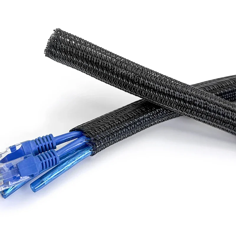 2M/5M PET Self-Rolling Woven Mesh Tubes ID 5mm~50mm Flame-Retardant Heat Dissipating Sleeve For Wire and Cable Wrap Cover