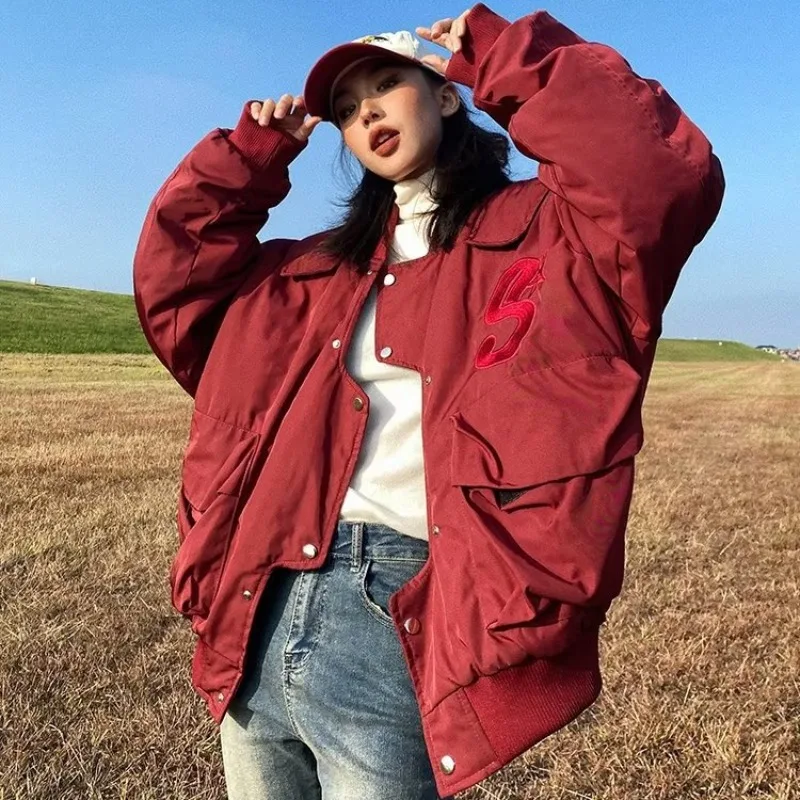 

Бейсбольный джет большого размера, винно-красный, весенне-осенний мужской модный бренд, американский хлопковый пилотный джет, асимметричная верхняя одежда