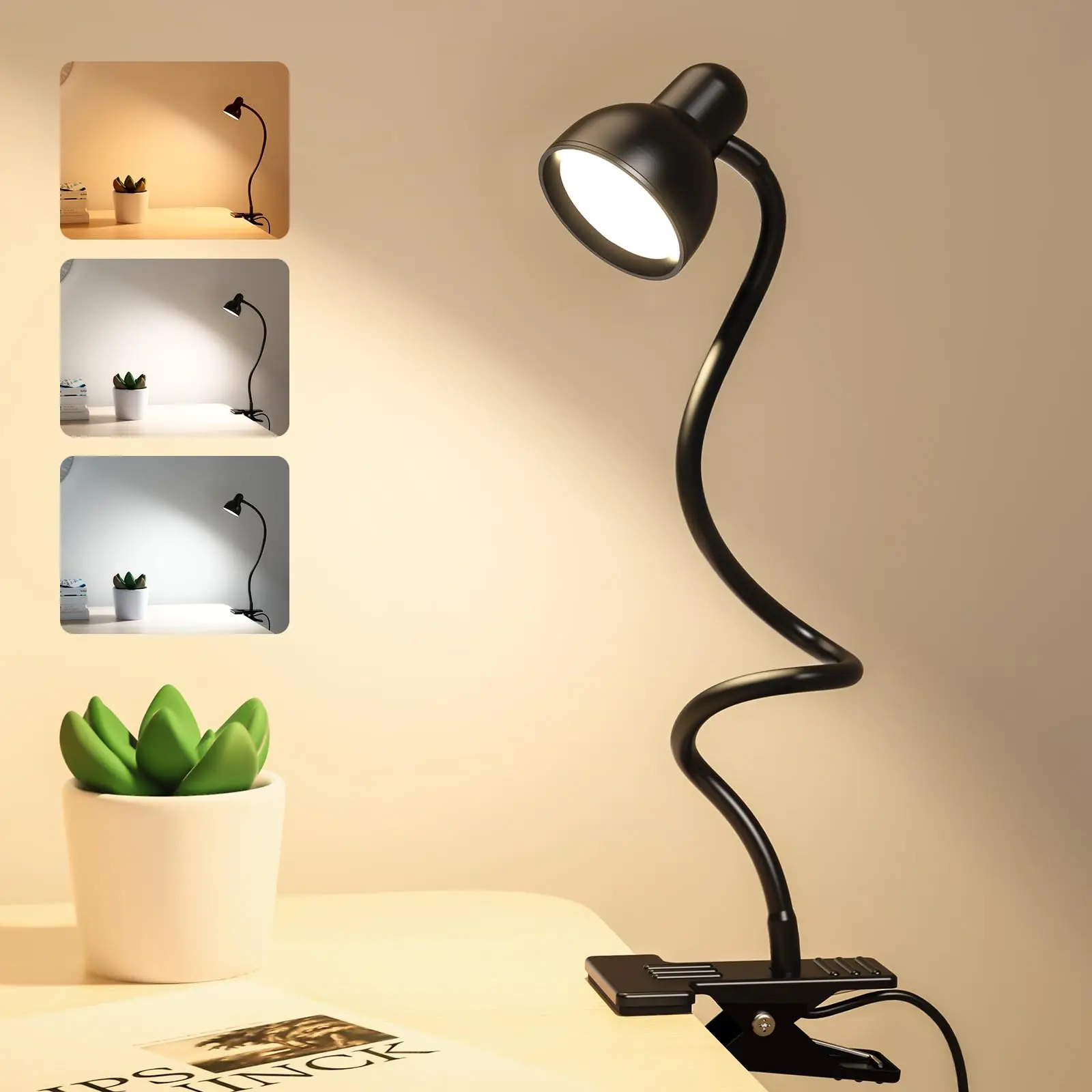 

LED Desk Lamp with Clamp 3 Color Modes 10 Brightness Dimmer Light Flexible Gooseneck Clip Desk Light For Office Reading Lights