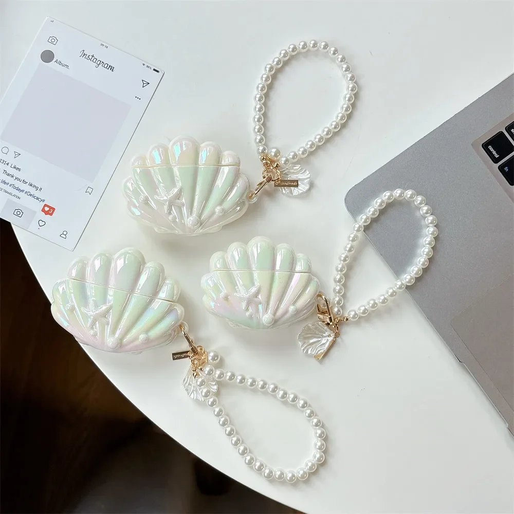 Earphone Case for apple Airpods 4 3 2 1 pro2 Luxury pearl shell Soft  Anti-drop Protective Cover Silicone Headphone Accessories