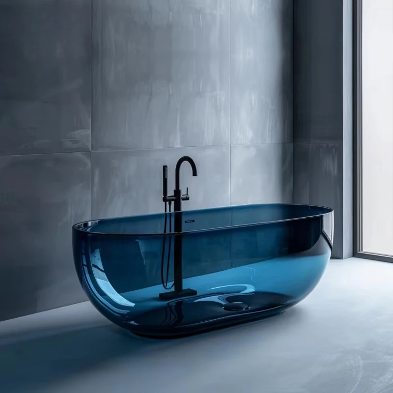 Italian Luxury Crystal Clear Resin Bath Tubs Transparent Solid Surface Stone Resin Freestanding Bathtubs for Sale