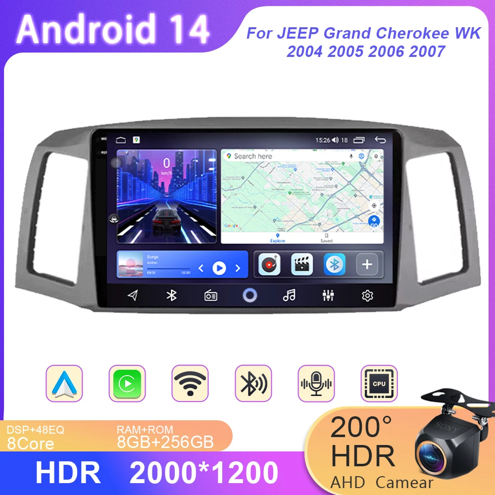 

Android 14 Carplay Auto For JEEP Grand Cherokee WK 2004 2005 2006 2007 Multimedia Car Radio Navigation Player Video WIFI+4G DSP