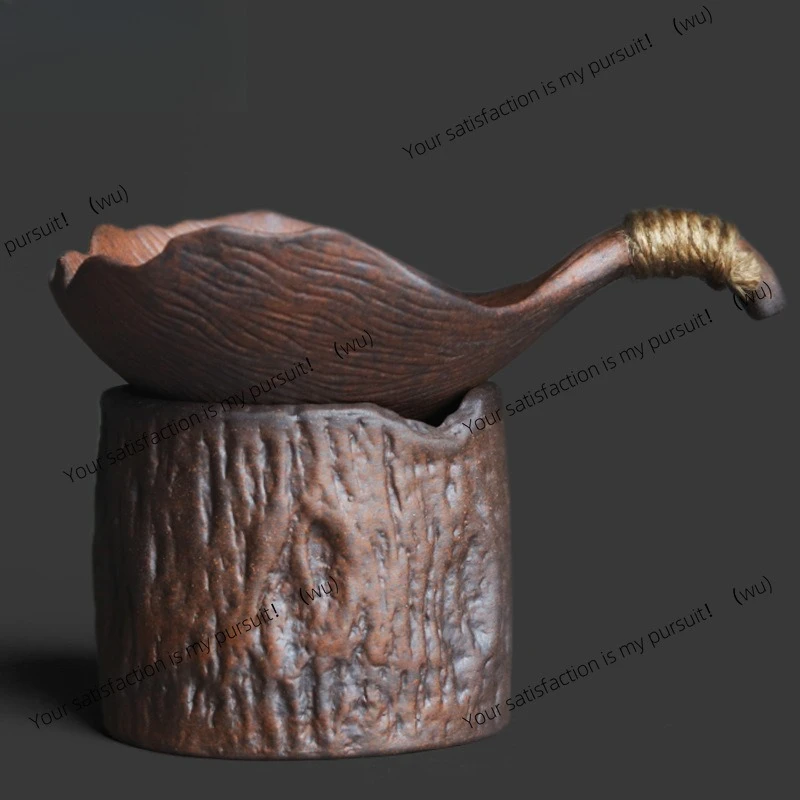 Old rock mud stump ginkgo biloba tea filter set retro coarse pottery material creative kung fu tea ceremony accessories
