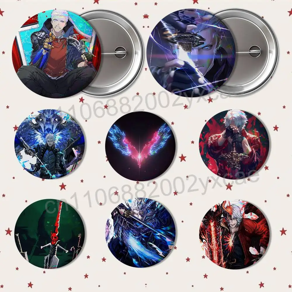 

Power Vergil game Devil May Cry Badge on Backpack Clothes decoration Tinplate Round Brooch Funny Custom Gifts for Friend