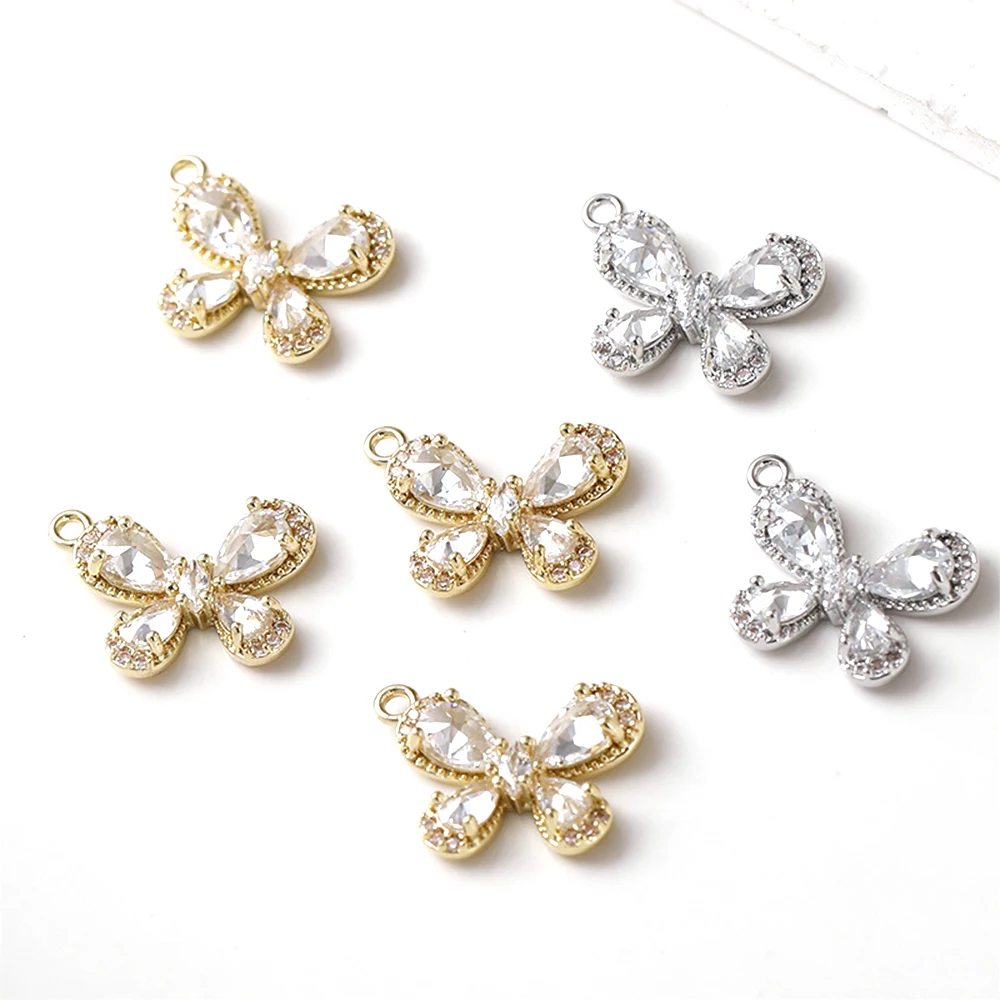 

2 шт. латунное покрытие из 14-каратного золота. Изысканный кулон-бабочка с инкрустацией цирконом. Изготовление ювелирных изделий своими руками. Ожерелье, браслет, аксессуар.