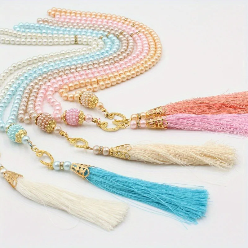 6mm 99pcs Glass Pearls Tassel Turkish Style Muslim Rosary Islamic Prayer Beads Bracelet for Women Jewelry Accessories Gifts