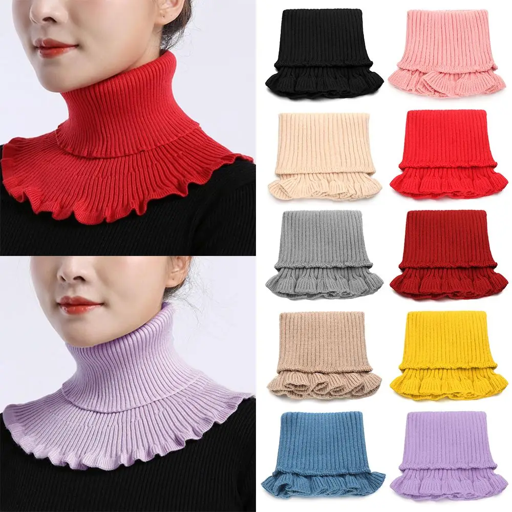 Fashion Warm Knitted Fake Collar Windproof Detachable Neck Warmer With Wooden Ears Winter Scarf Men Women