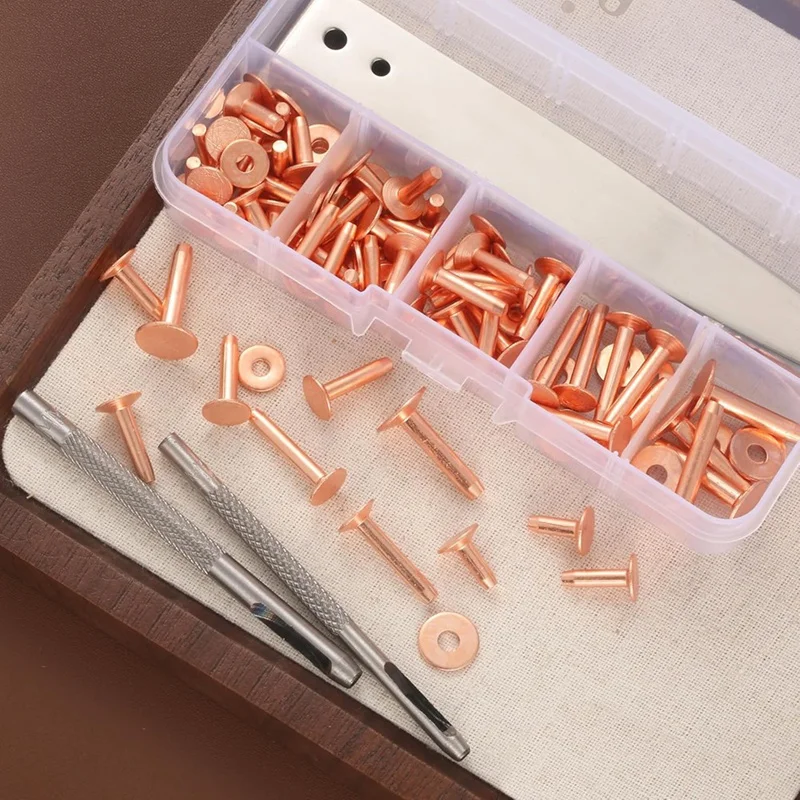 50 Sets Copper Rivets Various Leather Rivet Kits For Repairing & Decorating Belts Handbags Wallets Collars Clothing